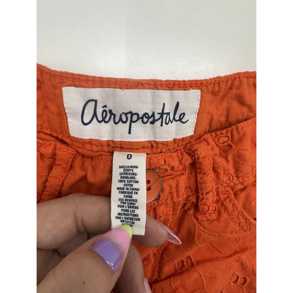 Aeropostale Womens Shorts Size 0 Orange Floral Eyelet Lace - Picture 3 of 9